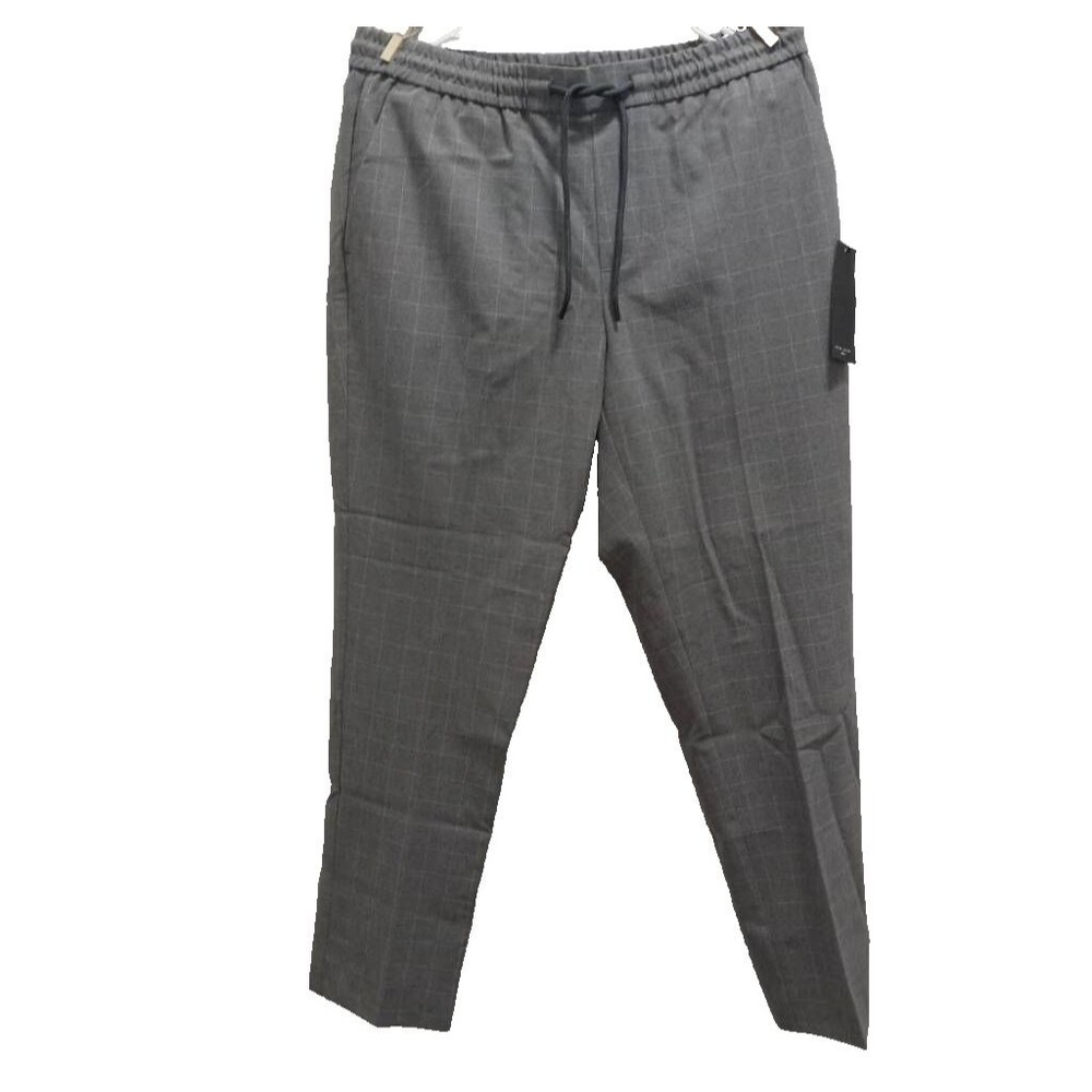 New Look Chino Pants Men 34 Slim M Gray Grid Check Pockets Drawstring NWT